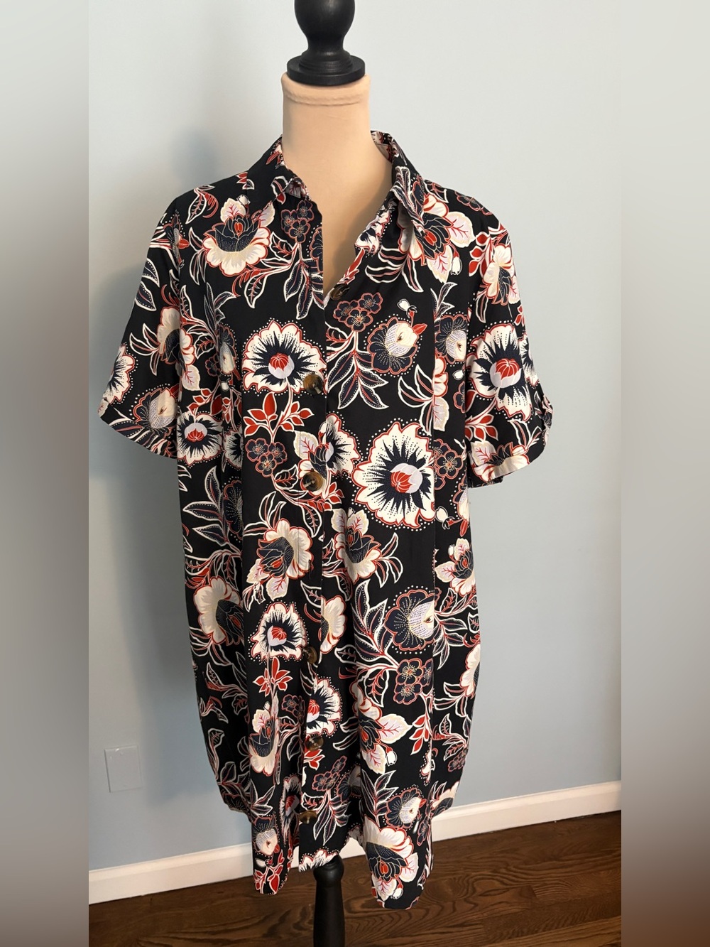 Who What Wear Black Floral Button-Down Dress
